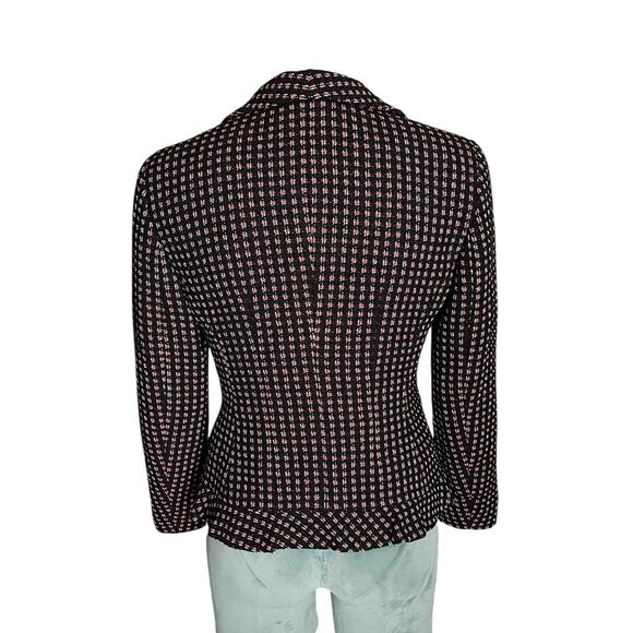 Womens Rena Lange Shawl Collar Lined Ruffle Blazer Jacket Black Patterned Size 8 - Picture 3 of 8